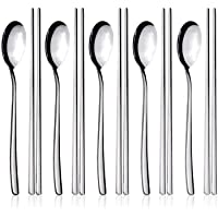 Juego de 5 pares de Palillos y Cucharas- YFWOOD 10 piezas de Palillos y Cucharas Coreanos de Acero Inoxidable…